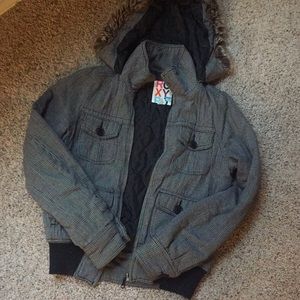 Roxy bomber jacket w fur hoodie size small